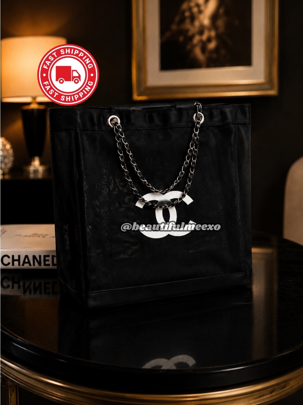 Chanel Black & White Mesh Tote Bag Gold hardware GWP